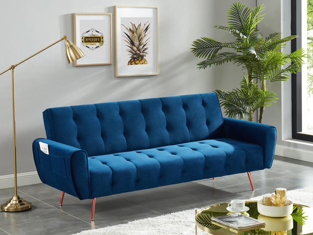 Schlafsofa Klappsofa 3-Sitzer - Samt - Dunkelblau - POLANI günstig online kaufen