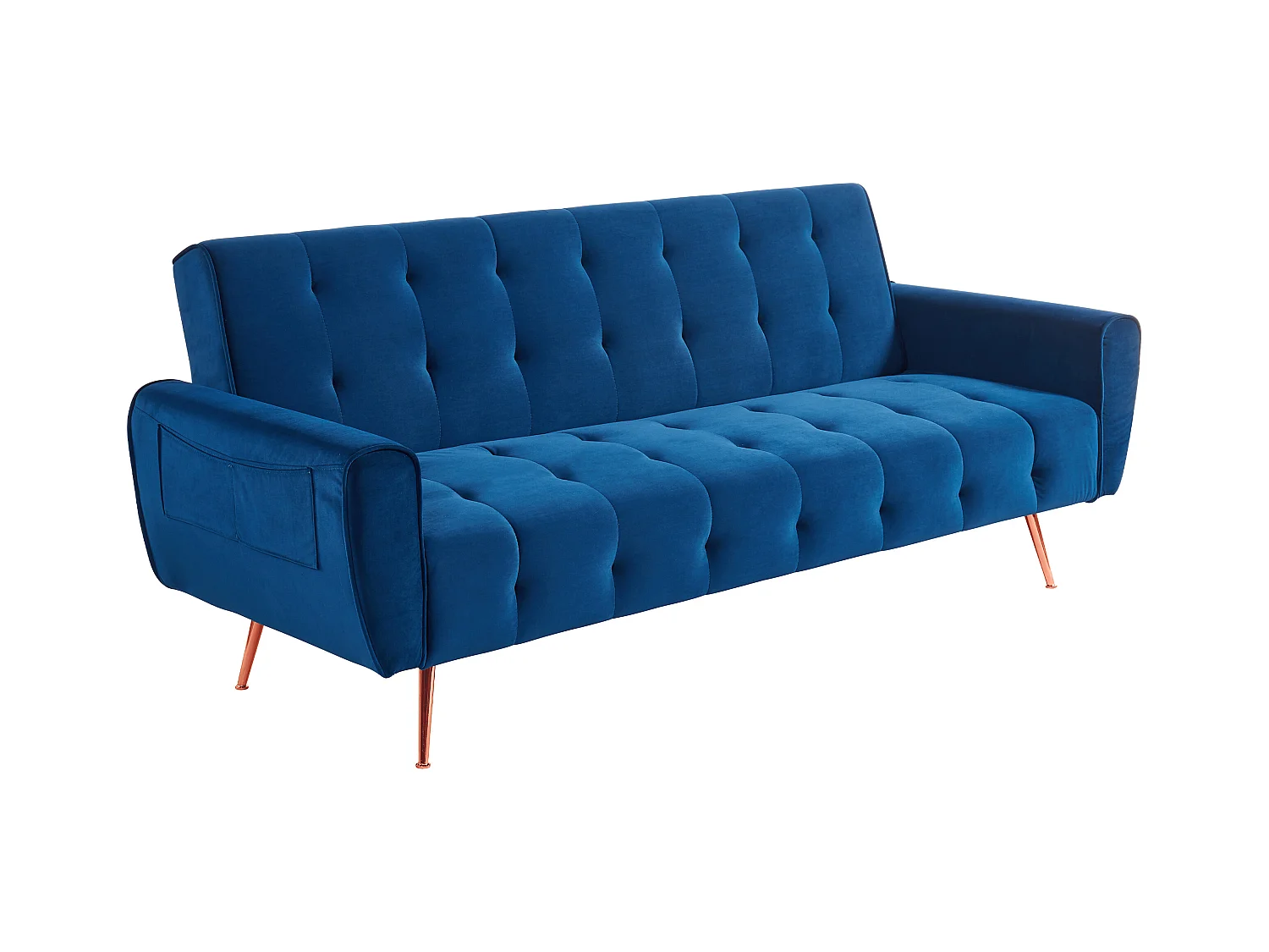 Driezits-slaapbank van fluweel POLANI - Nachtblauw