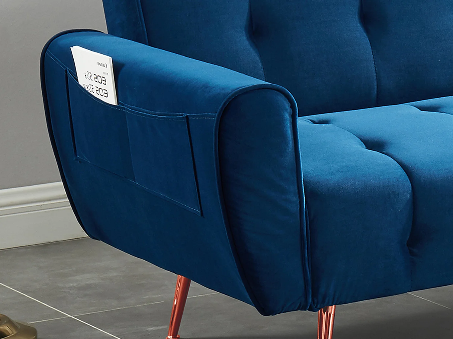 Driezits-slaapbank van fluweel POLANI - Nachtblauw