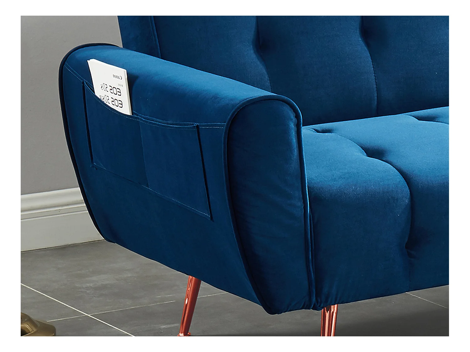 Canapé 3 places convertible clic-clac en velours POLANI - Bleu roi