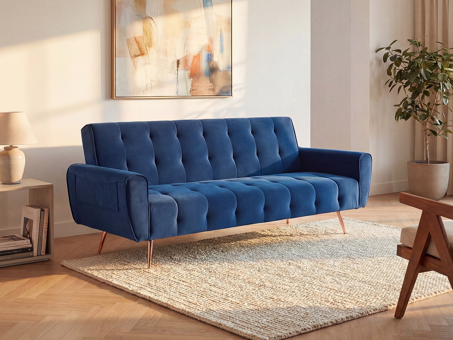Schlafsofa Klappsofa 3-Sitzer - Samt - Dunkelblau - POLANI günstig online kaufen