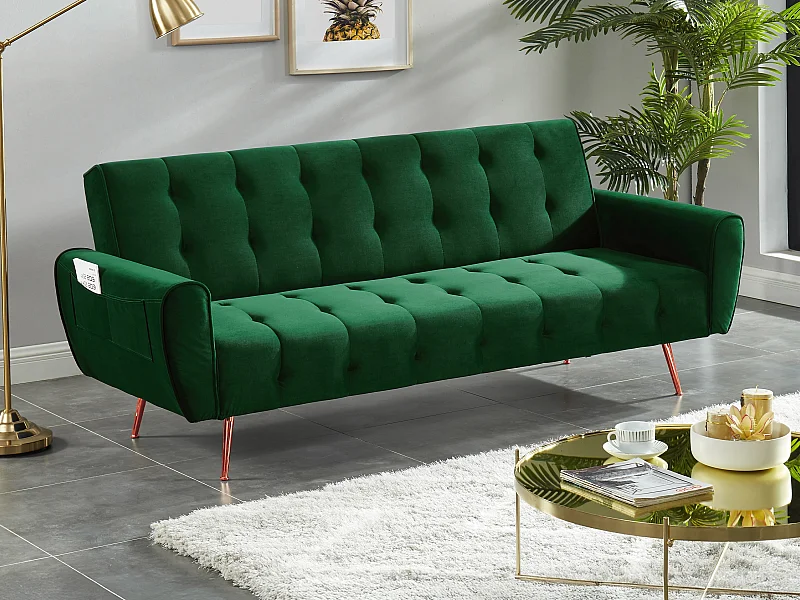 Schlafsofa Klappsofa 3-Sitzer - Samt - Tannengrün - POLANI