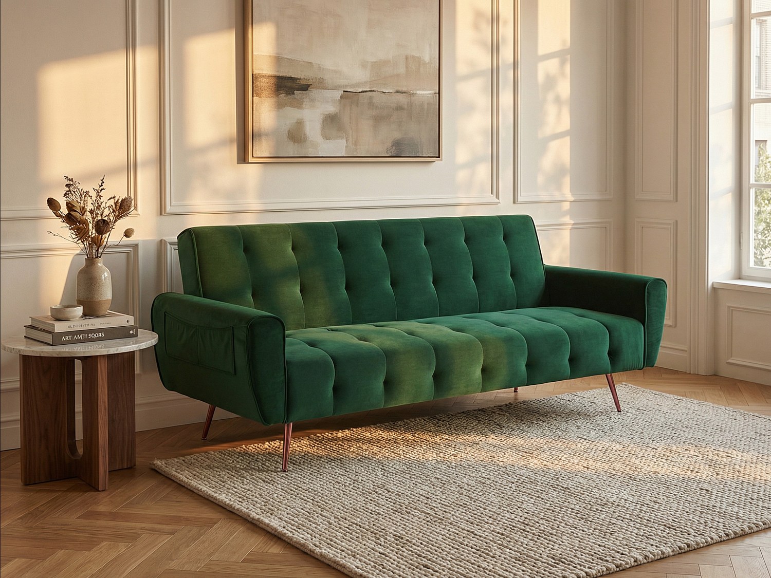 Schlafsofa Klappsofa 3-Sitzer - Samt - Tannengrün - POLANI günstig online kaufen