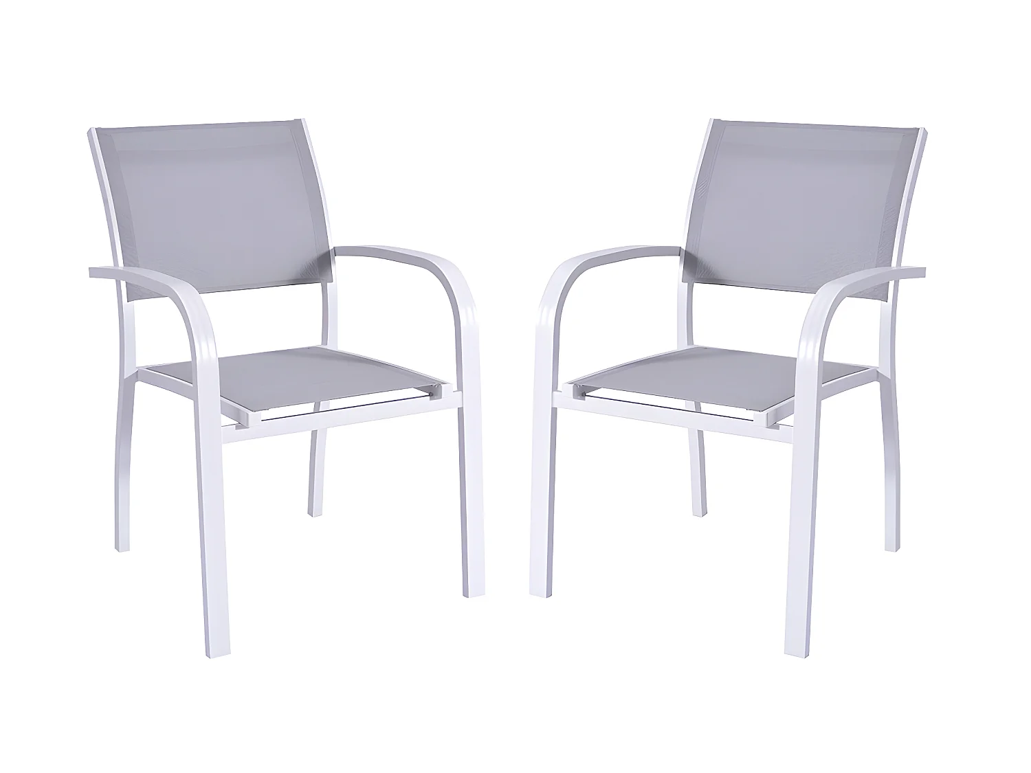 Lot de 2 fauteuils de jardin  empilables en aluminium et textilène - Assise grise - PAIA de MYLIA
