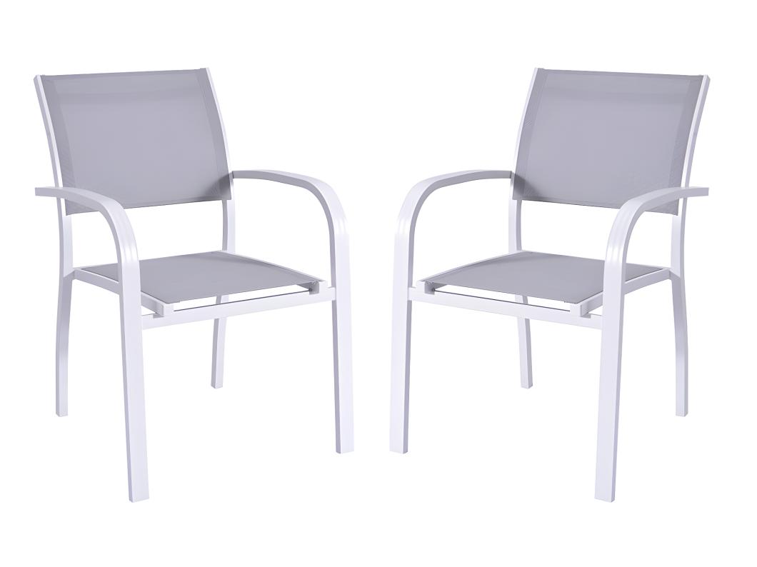 Lot de 2 fauteuils de jardin  empilables en aluminium et textilène - Assise grise - PAIA de MYLIA