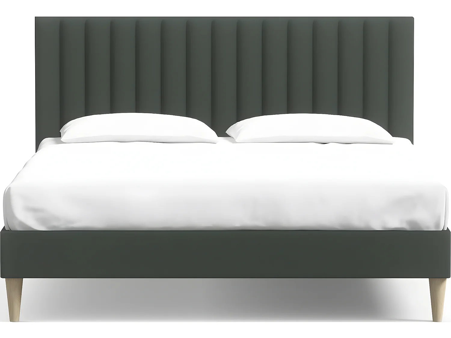 Lit adulte 140x190 cm en velours vert avec tête de lit matelassée - Eliot