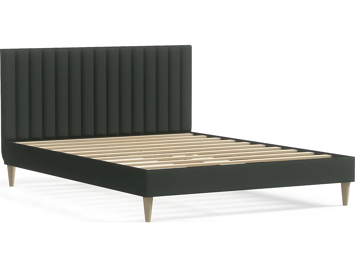 Lit adulte 140x190 cm en velours vert avec tête de lit matelassée - Eliot