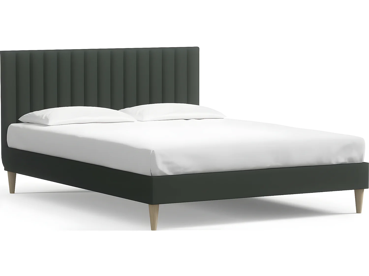 Lit adulte 140x190 cm en velours vert avec tête de lit matelassée - Eliot