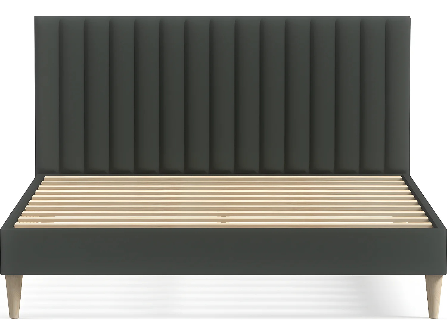 Lit adulte 140x190 cm en velours vert avec tête de lit matelassée - Eliot