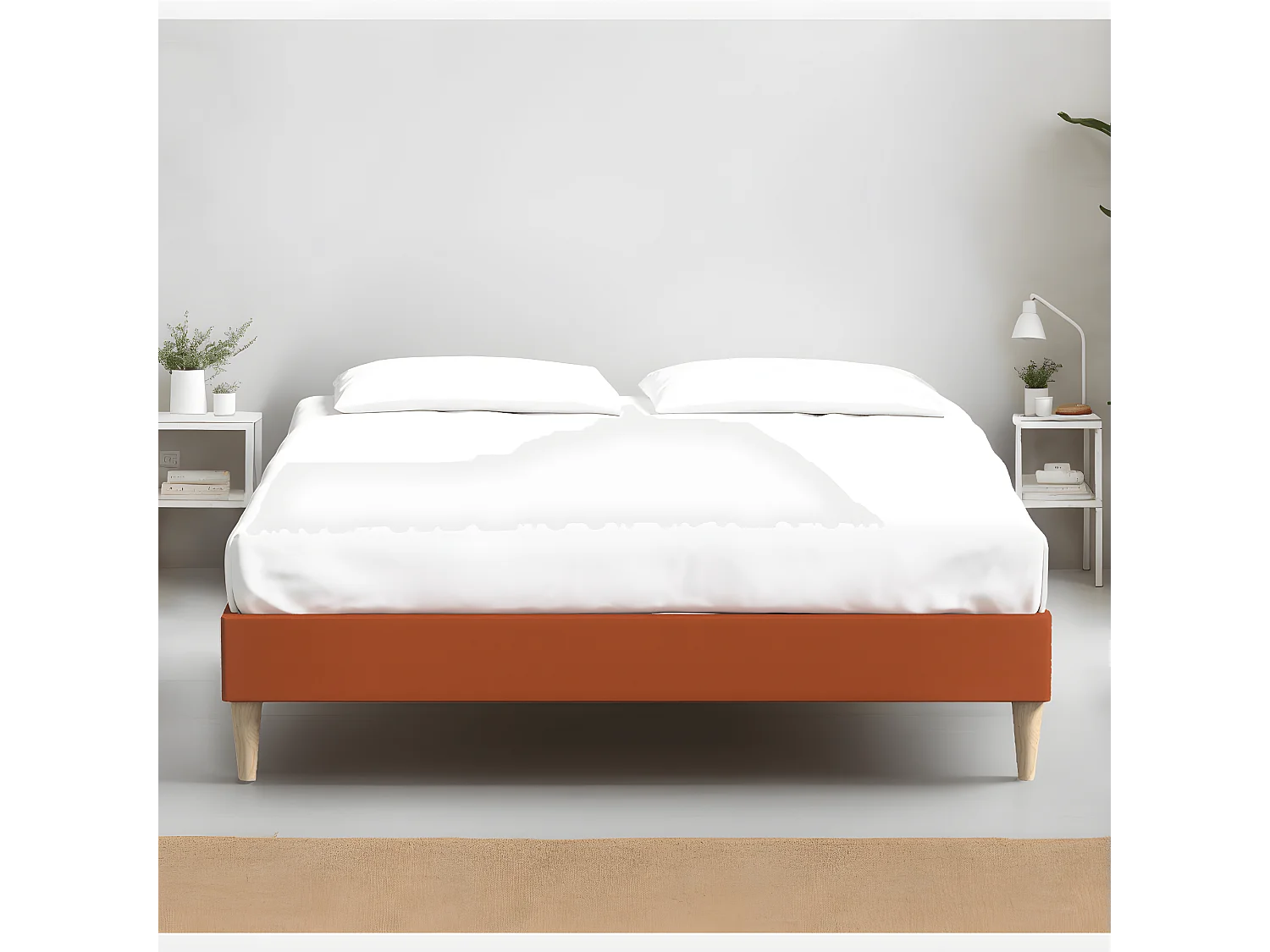 Lit adulte 160x200 cm en velours rouille - Dina