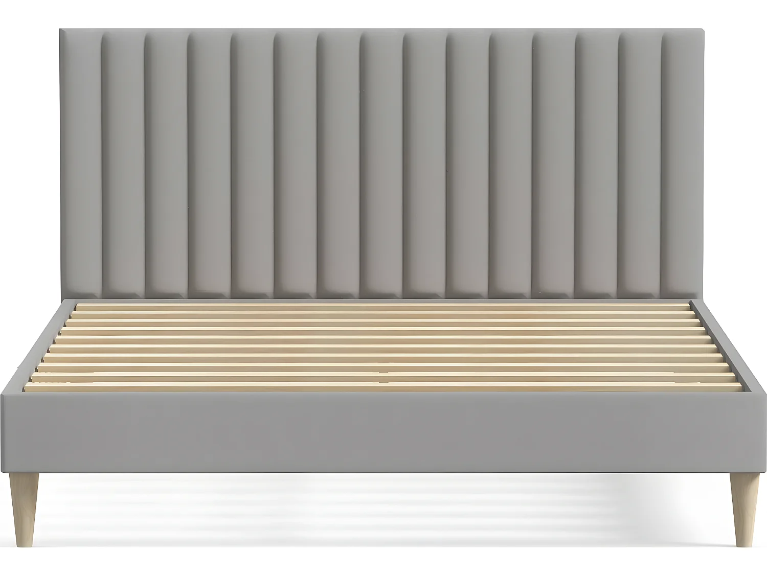 Lit adulte 140x190 cm en velours gris clair avec tête de lit matelassée - Eliot