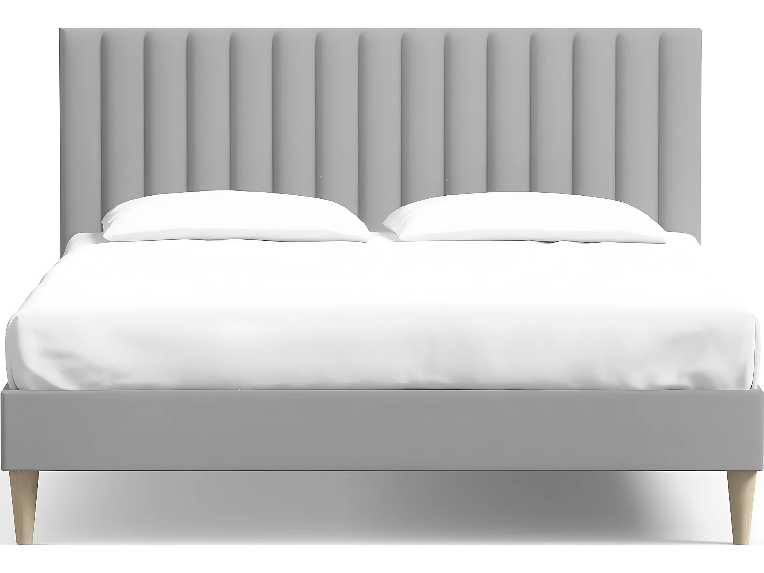 Lit adulte 140x190 cm en velours gris clair avec tête de lit matelassée - Eliot