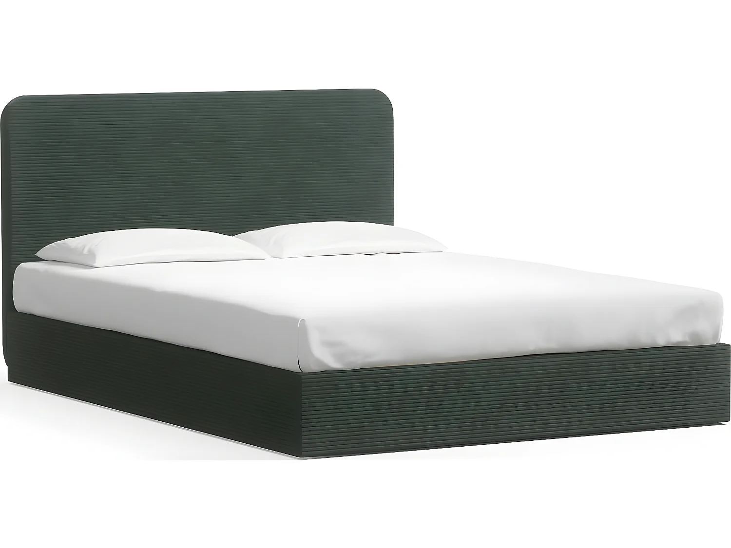 Lit adulte 140x190 cm en velours côtelé vert avec tête de lit - Enzo