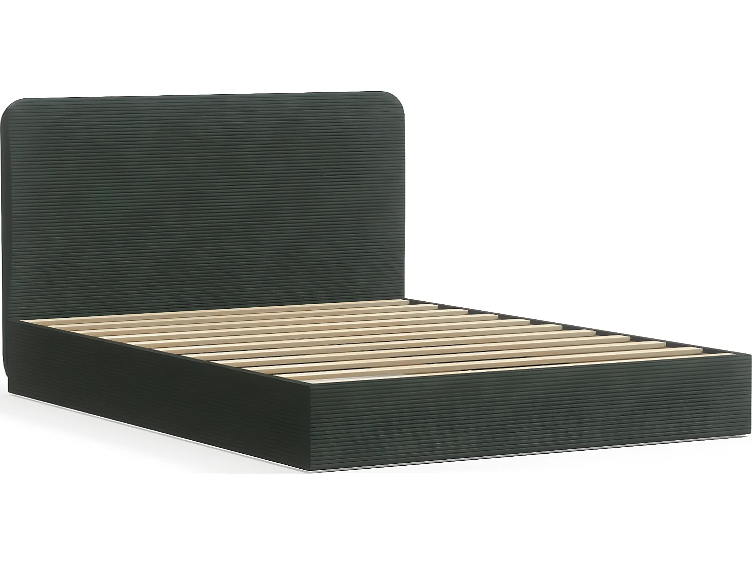 Lit adulte 140x190 cm en velours côtelé vert avec tête de lit - Enzo