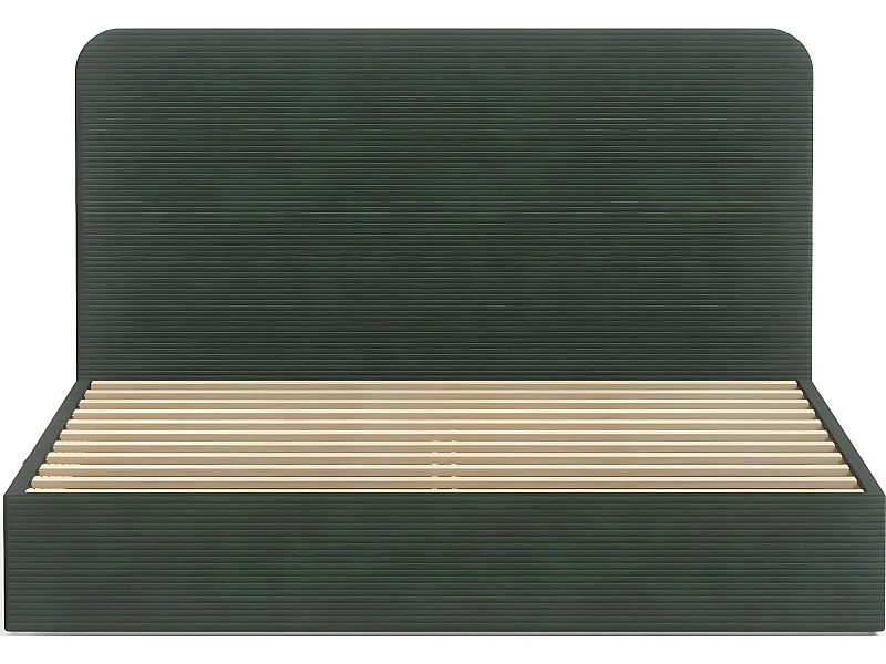Lit adulte 140x190 cm en velours côtelé vert avec tête de lit - Enzo