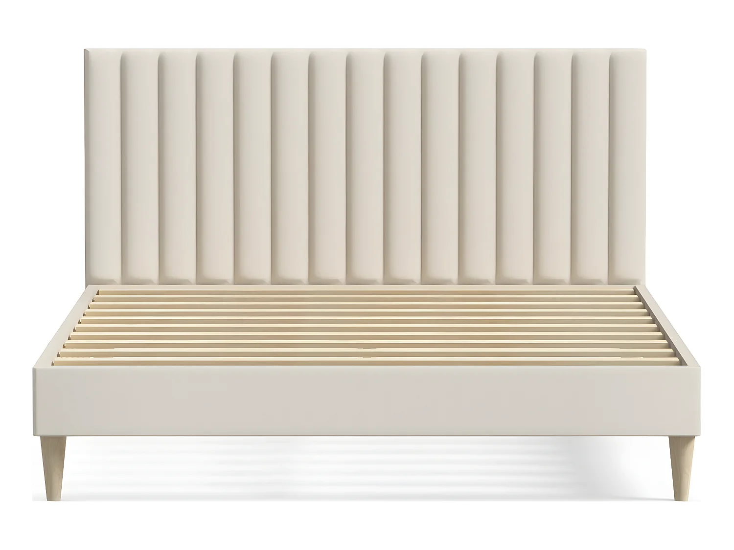 Lit adulte 140x190 cm en velours beige avec tête de lit matelassée - Eliot