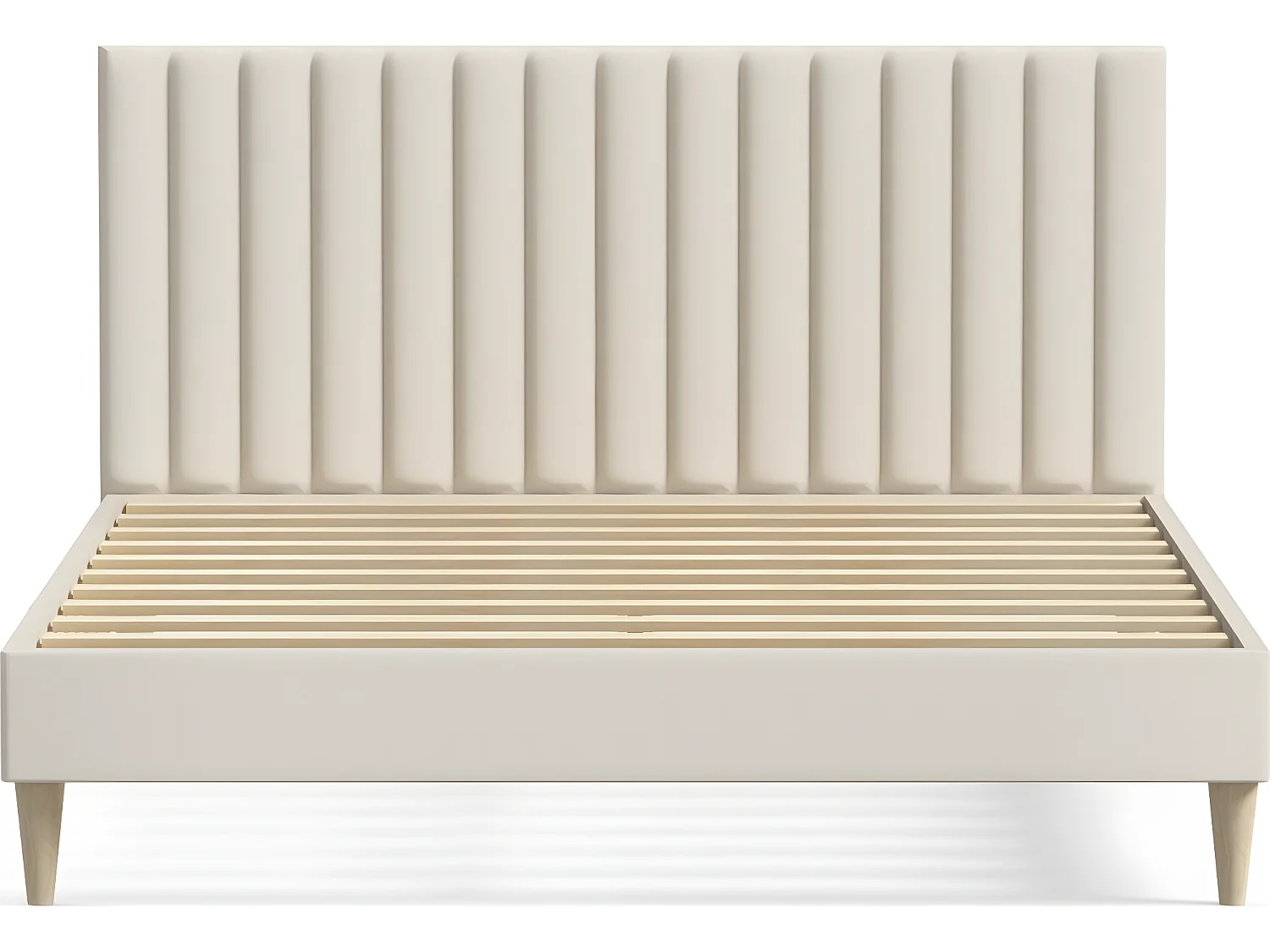 Lit adulte 140x190 cm en velours beige avec tête de lit matelassée - Eliot