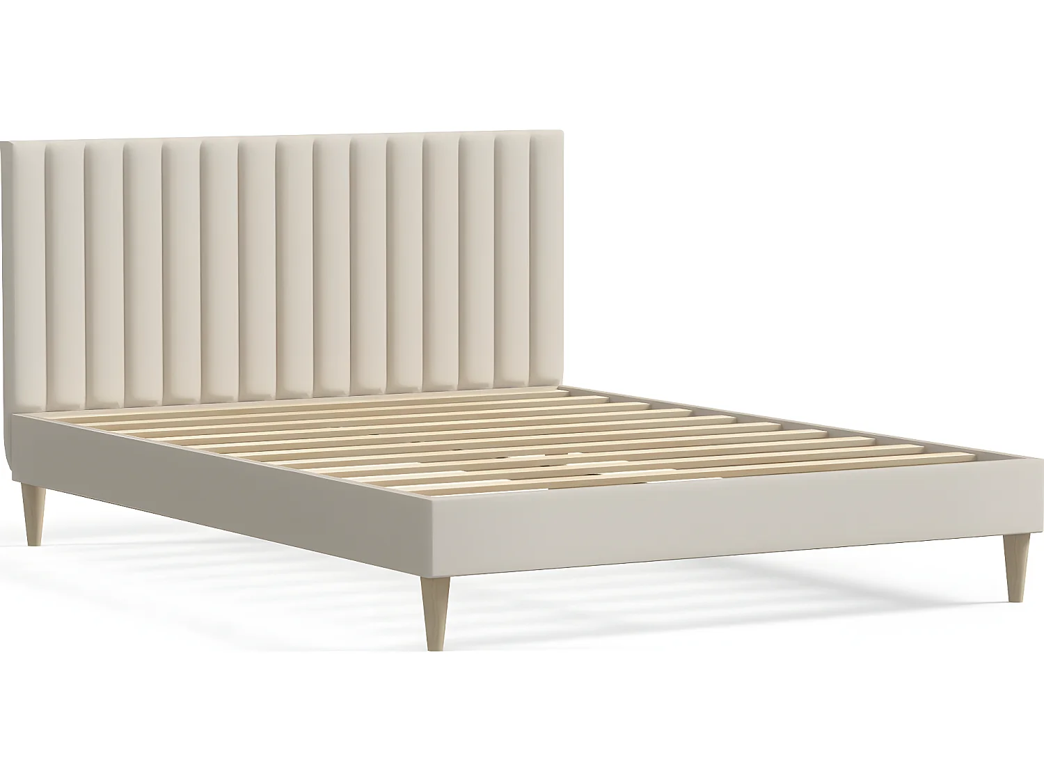 Lit adulte 140x190 cm en velours beige avec tête de lit matelassée - Eliot