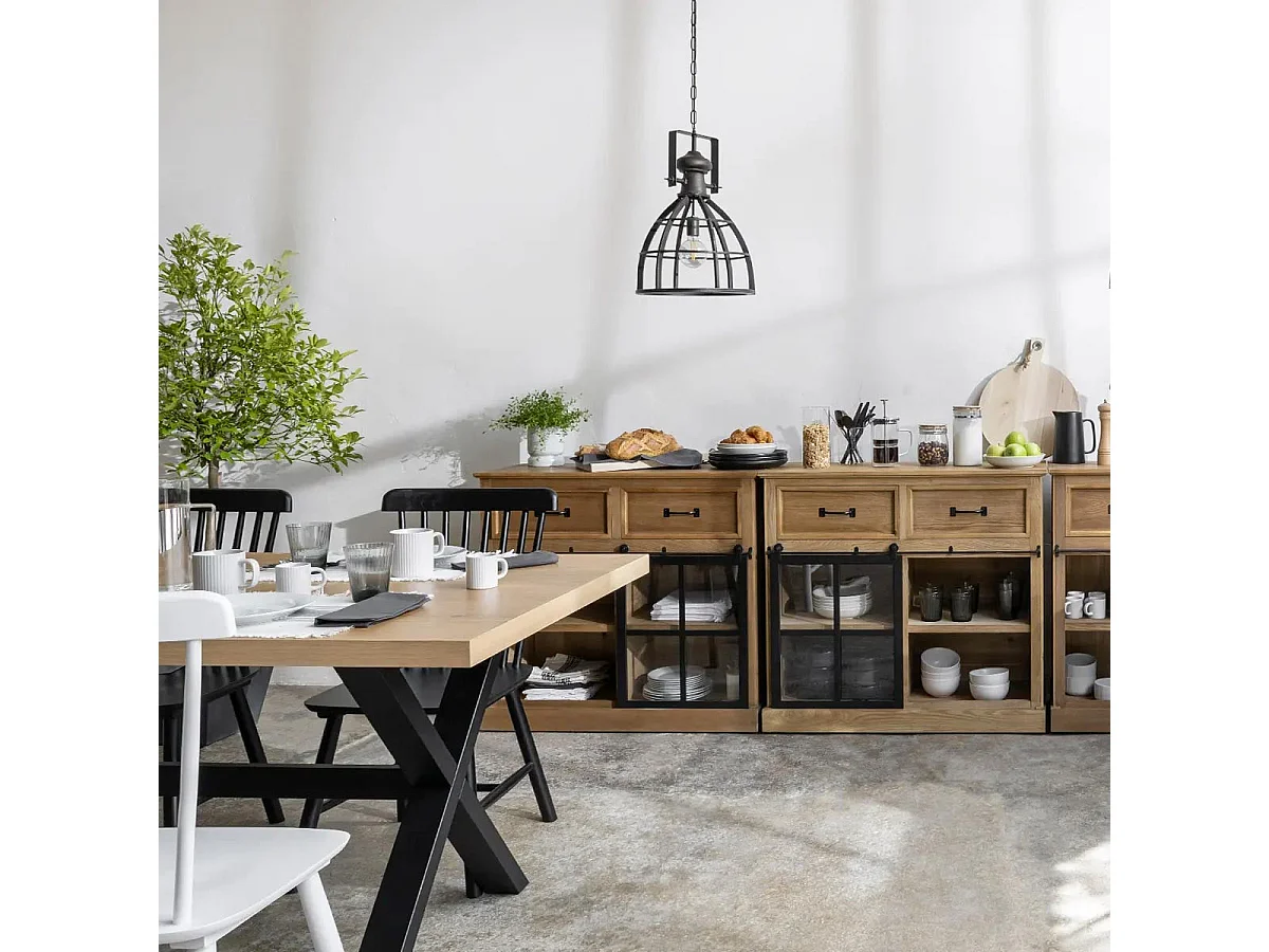 Buffet 2 Portes & 4 Tiroirs "Danik" 160cm Naturel