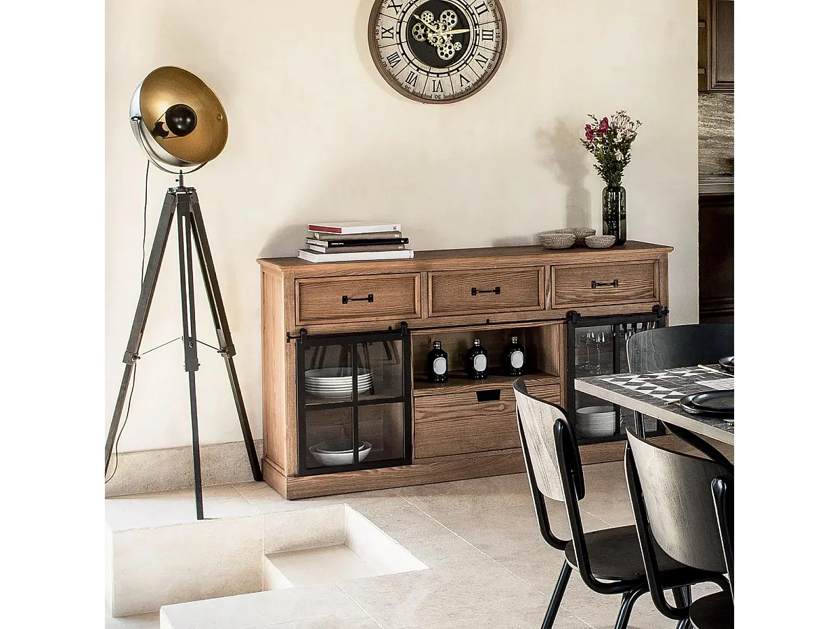 Buffet 2 Portes & 4 Tiroirs "Danik" 160cm Naturel