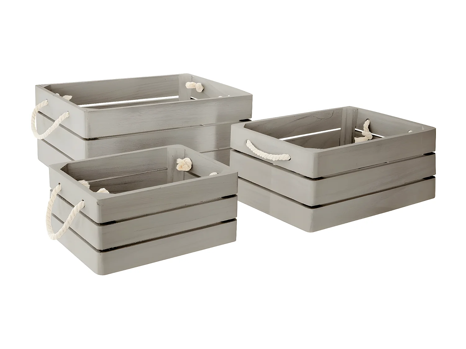Lot de 3 Caisses en Bois "Cagette" 35cm Gris