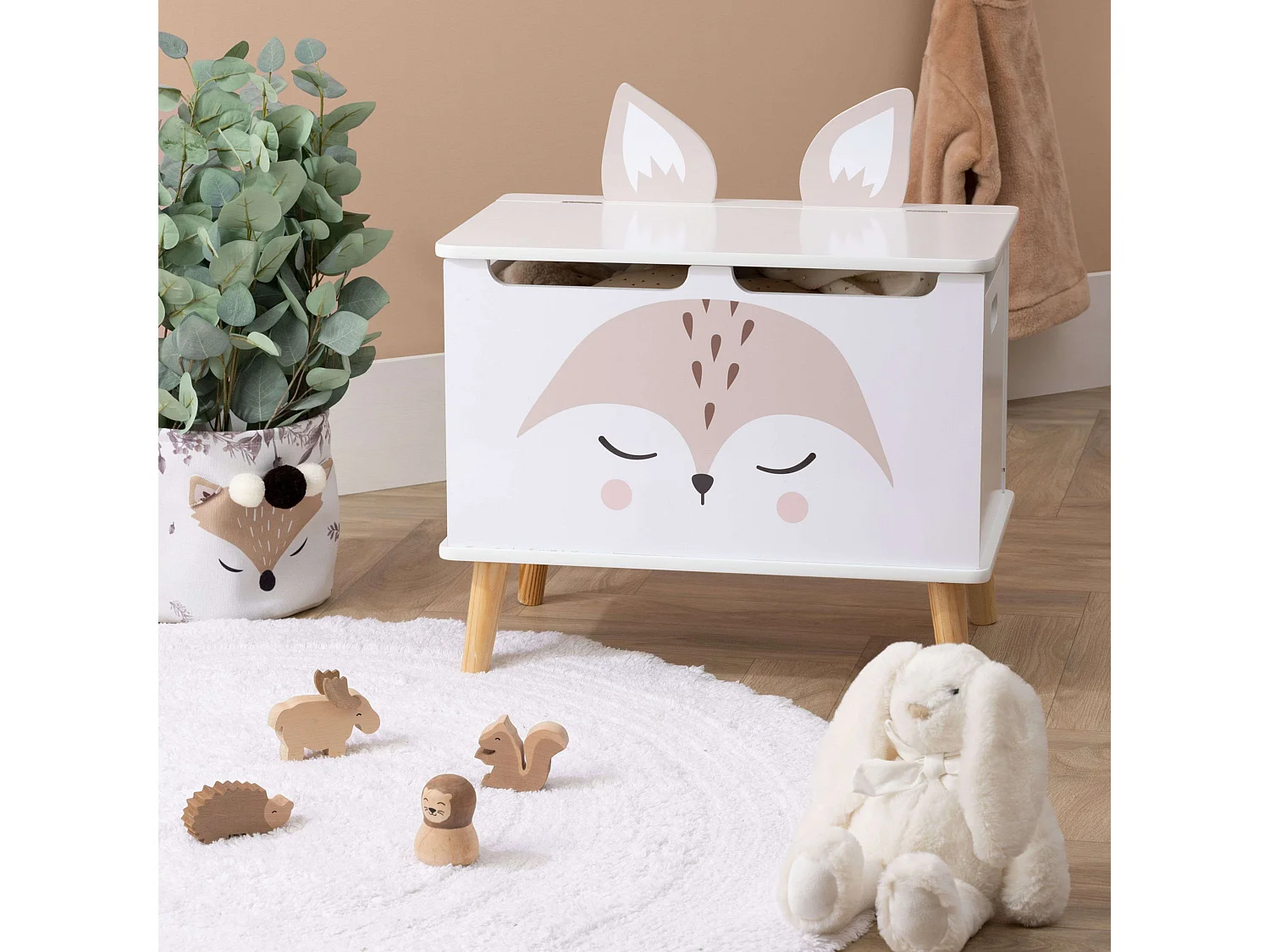 Baúl Infantil Fox Douceur con Almacenamiento Abierto Blanco y Roble 53 cm