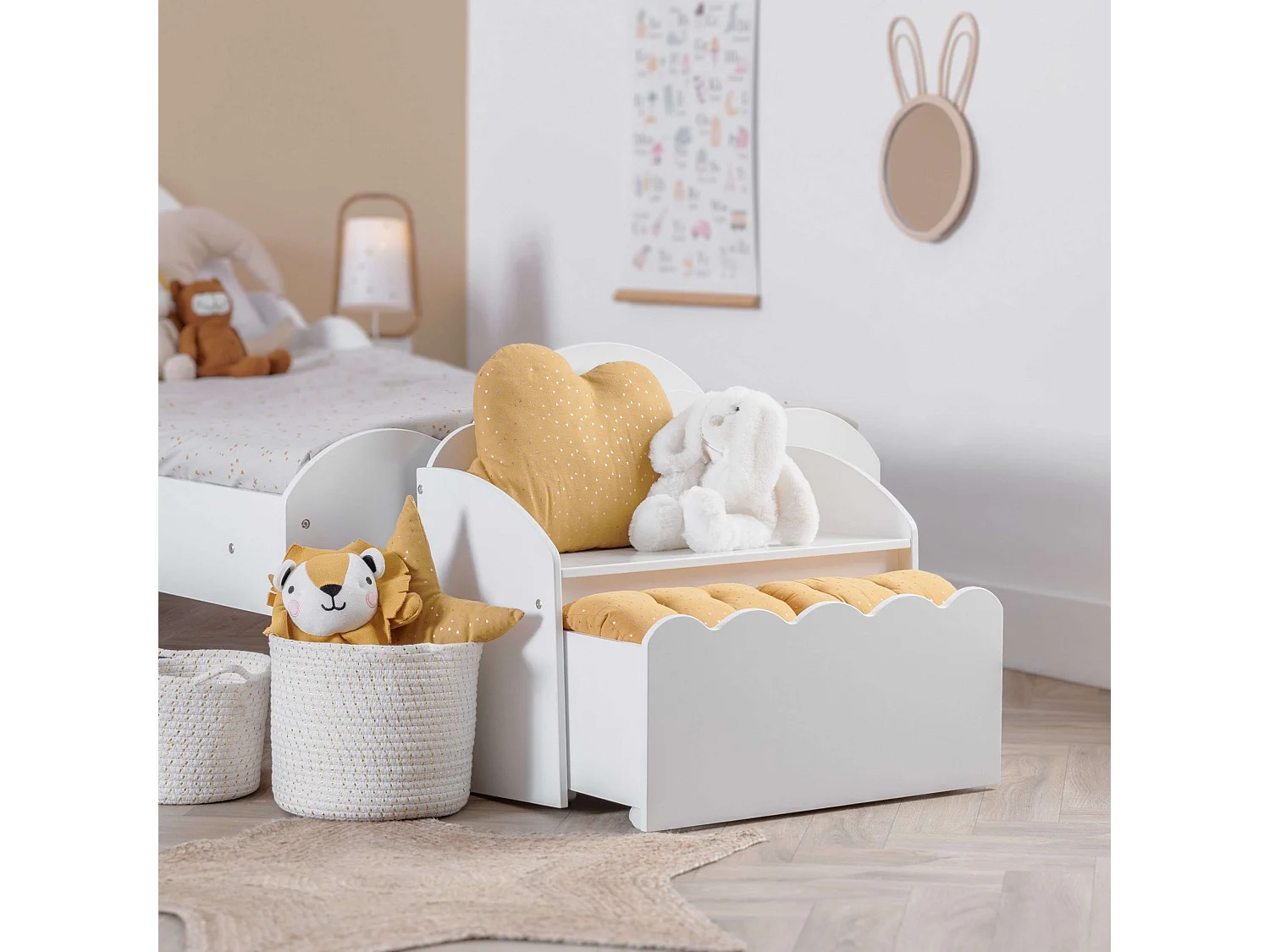 Banco de arrumação infantil com gaveta Nube Douceur Branco 60 cm