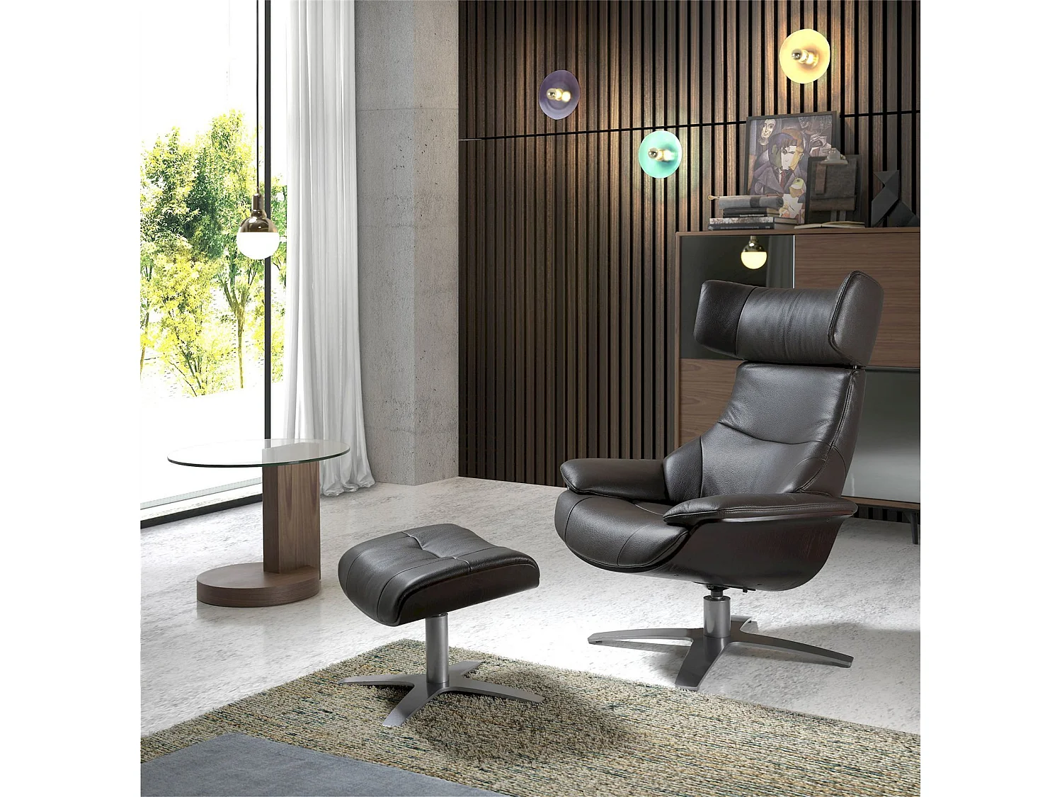 Fauteuil rembourré en cuir avec mécanisme de détente pliant