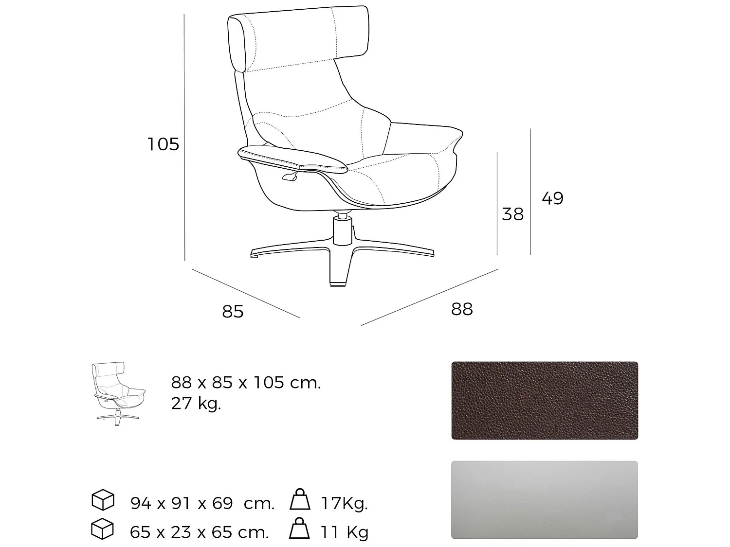 Fauteuil rembourré en cuir avec mécanisme de détente pliant