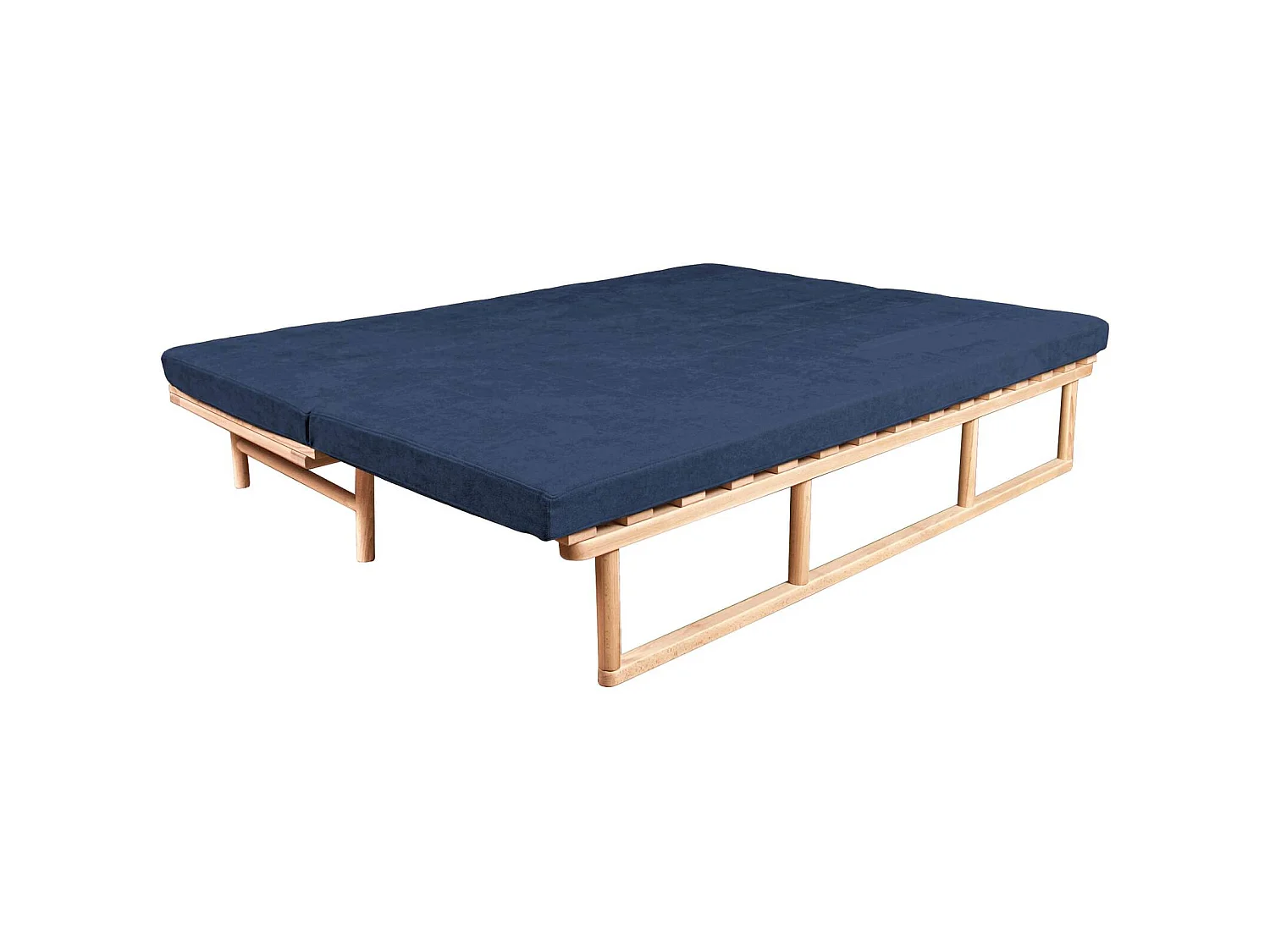 Canapé Lit Convertible Design en Tissu Beige et Bois Bleu