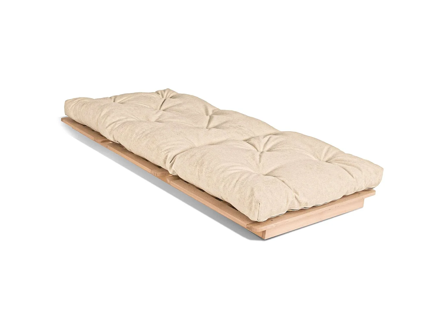 Canapé Lit Convertible en Bois avec Matelas Beige Confort Crème