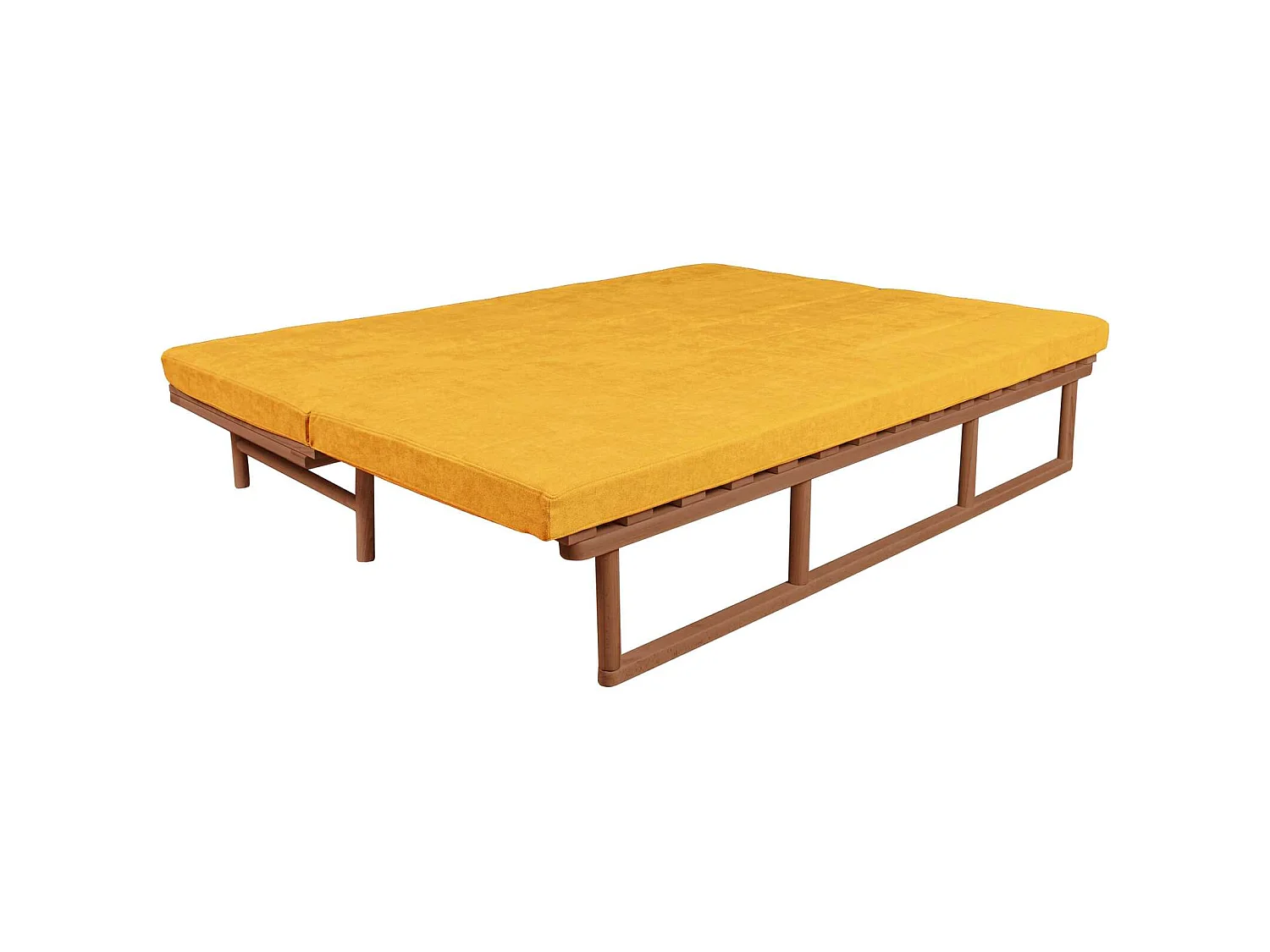 Canapé Lit Convertible Design en Tissu Beige et Bois Jaune