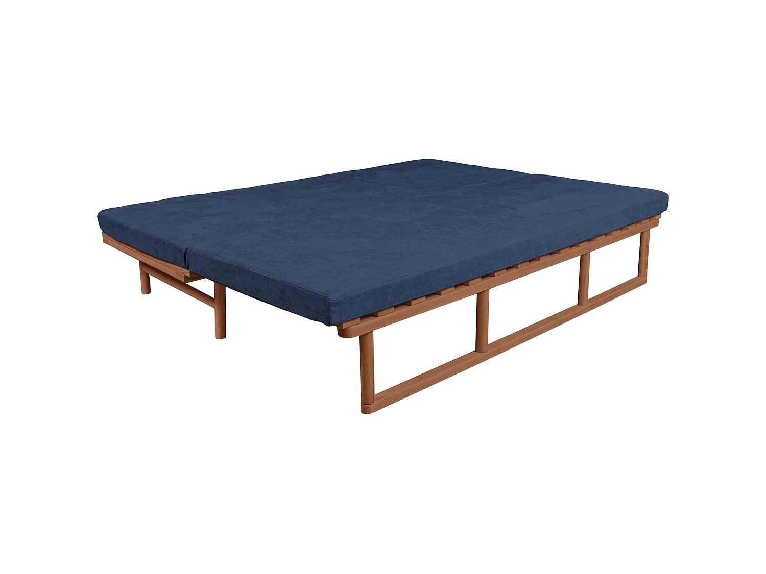 Canapé Lit Convertible Design en Tissu Beige et Bois Bleu