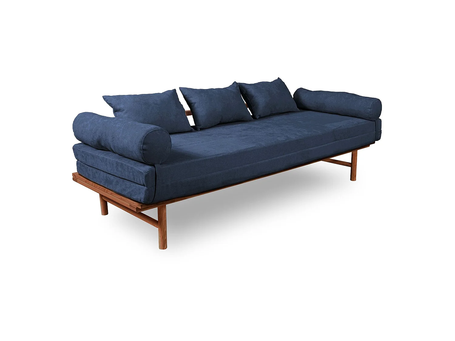 Canapé Lit Convertible Design en Tissu Beige et Bois Bleu