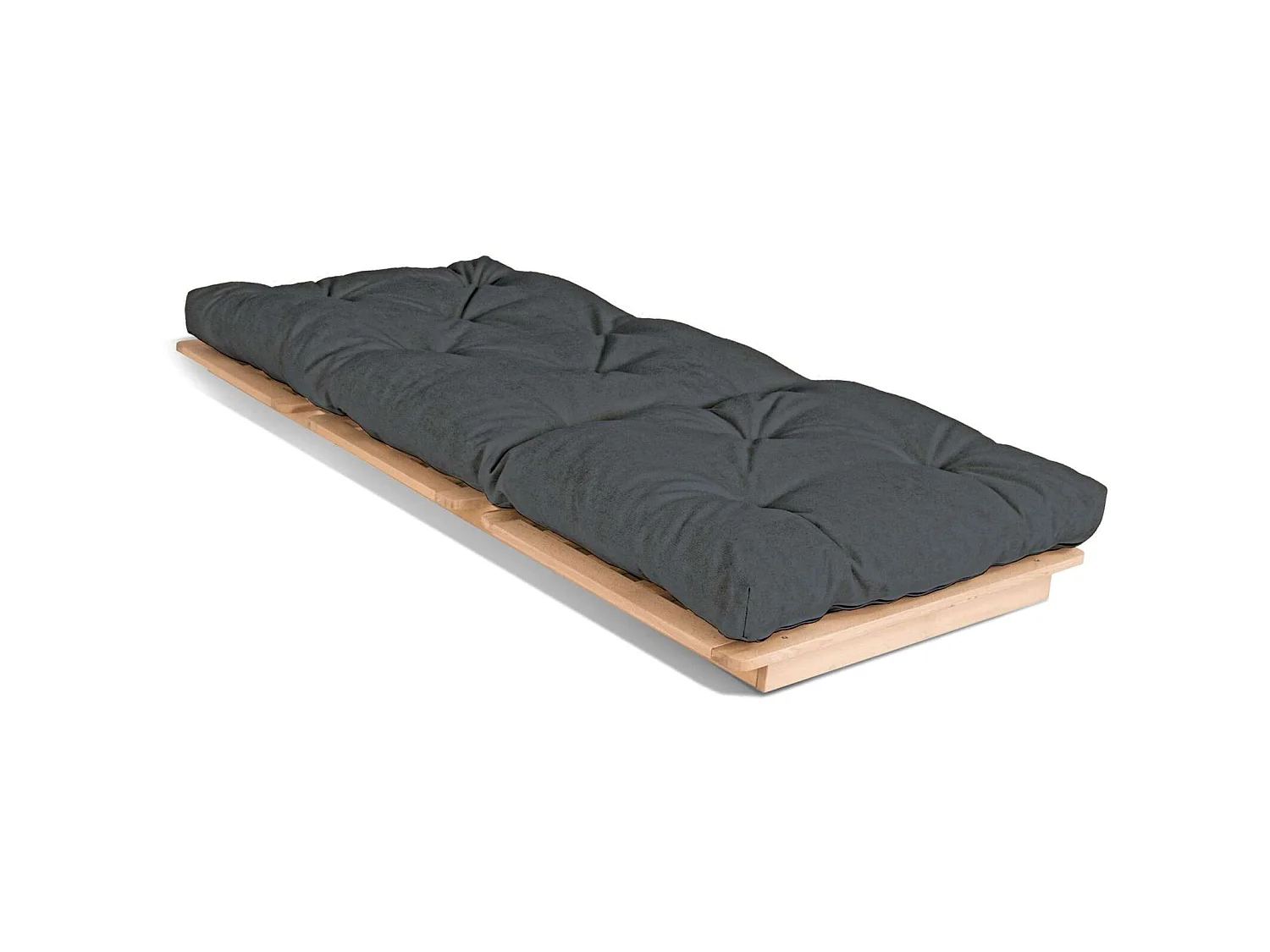 Canapé Lit Convertible en Bois avec Matelas Beige Confort Graphite