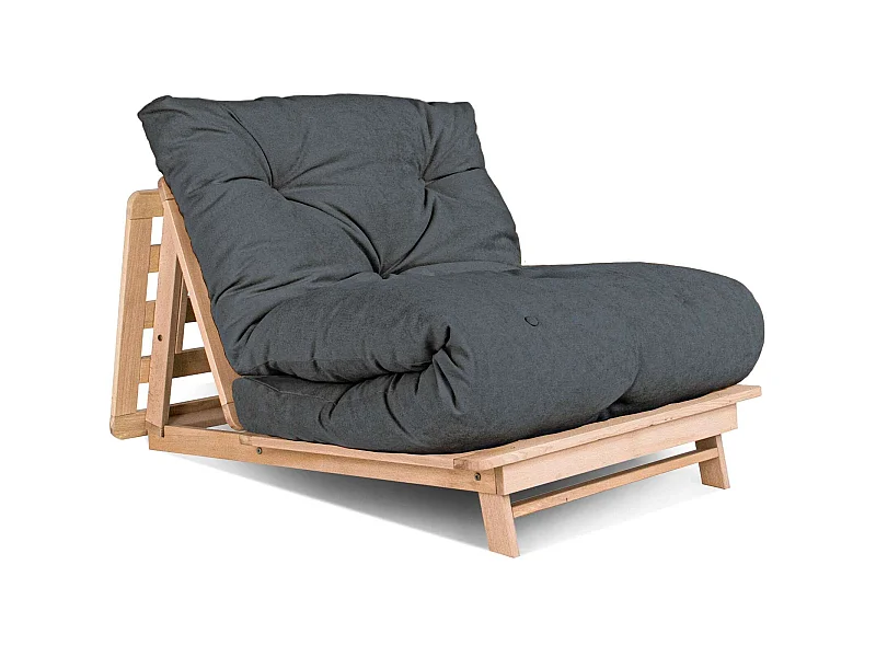 Canapé Lit Convertible en Bois avec Matelas Beige Confort Graphite