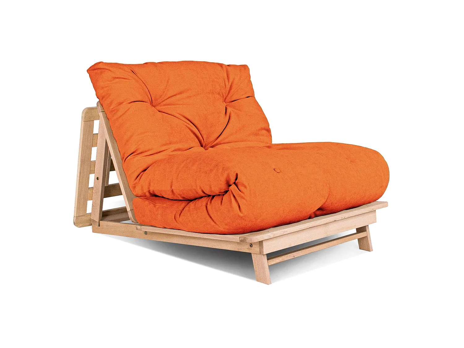 Canapé Lit Convertible en Bois avec Matelas Beige Confort Orange