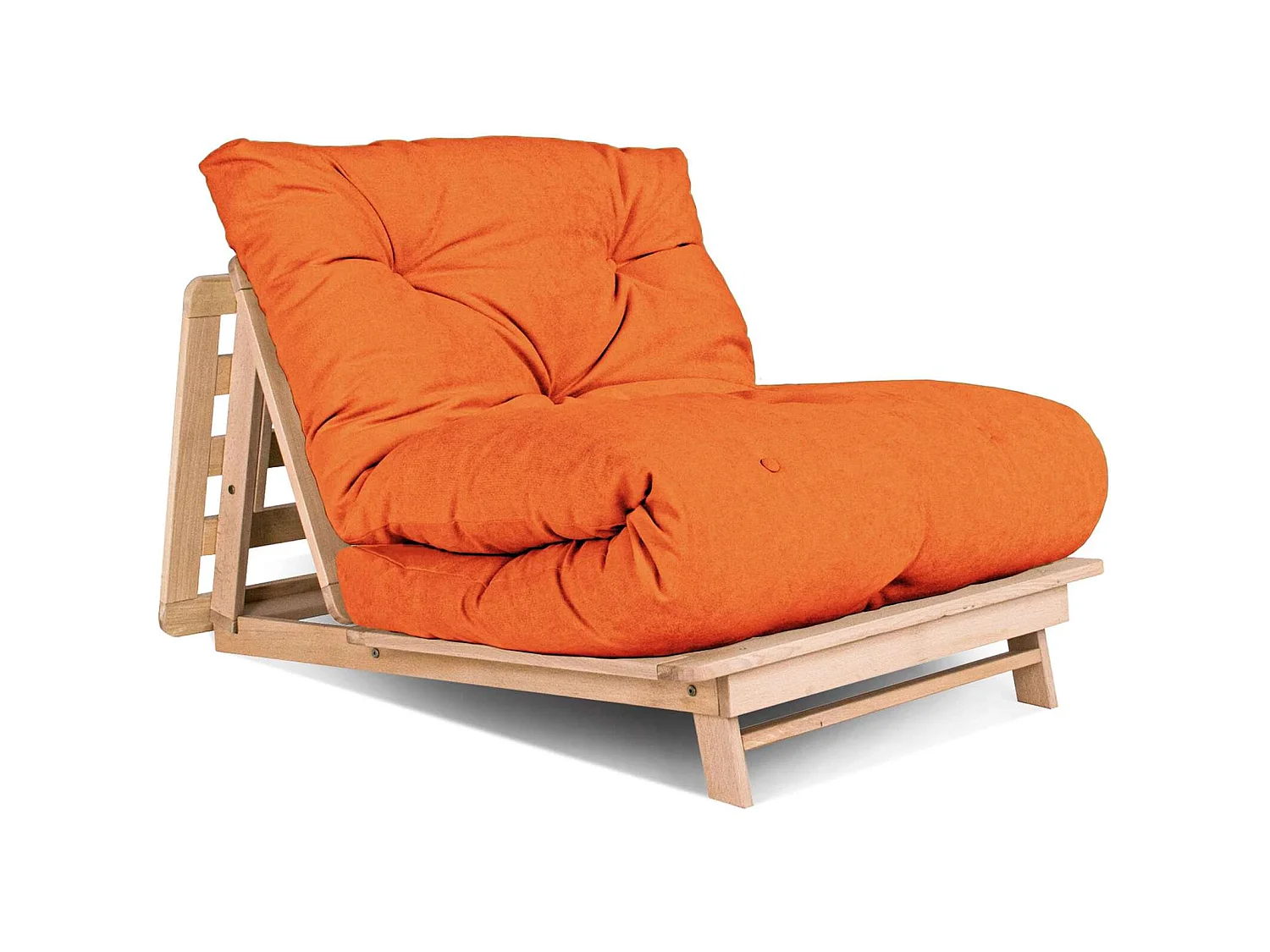 Canapé Lit Convertible en Bois avec Matelas Beige Confort Orange
