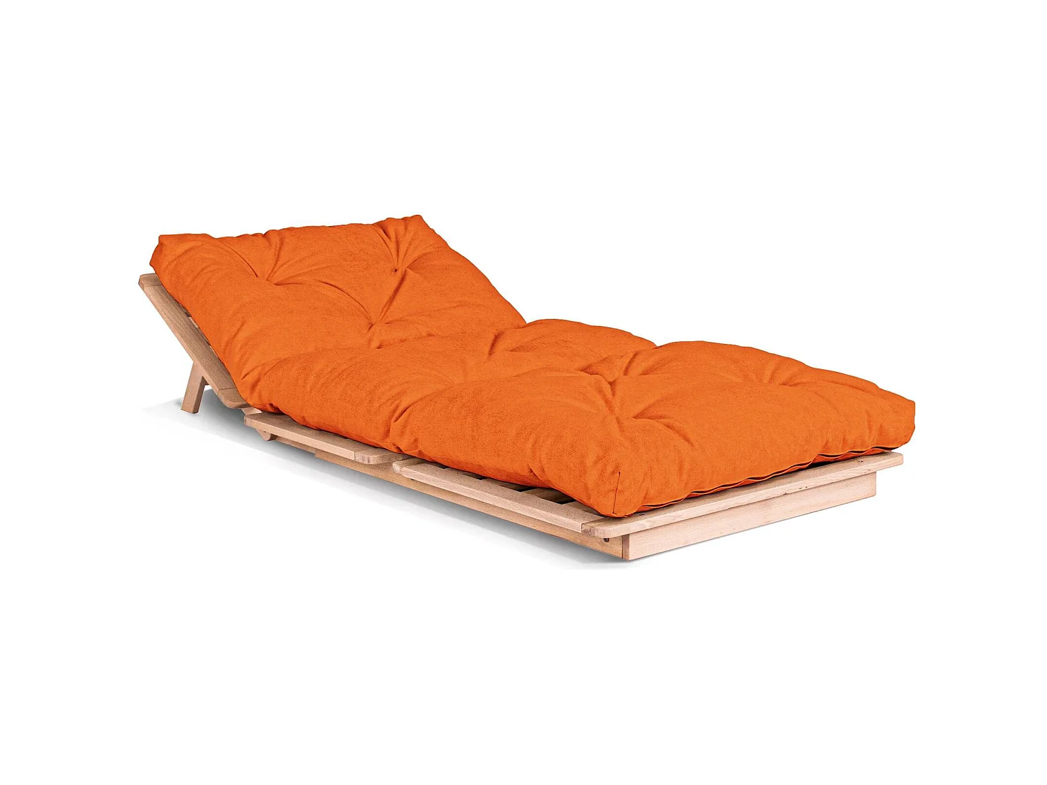 Canapé Lit Convertible en Bois avec Matelas Beige Confort Orange