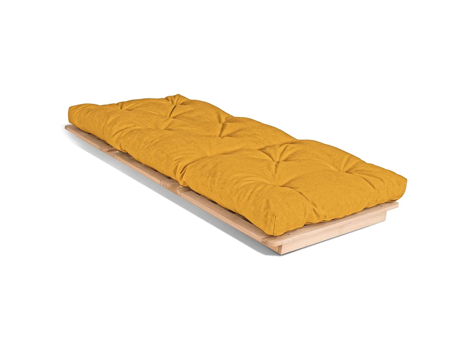 Canapé Lit Convertible en Bois avec Matelas Beige Confort Jaune