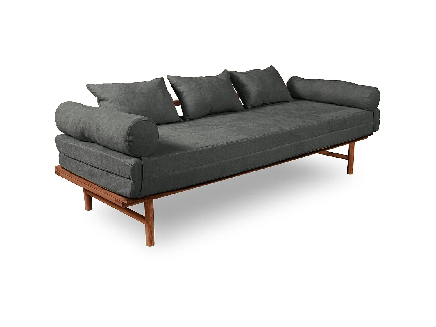 Canapé Lit Convertible Design en Tissu Beige et Bois Gris cendré