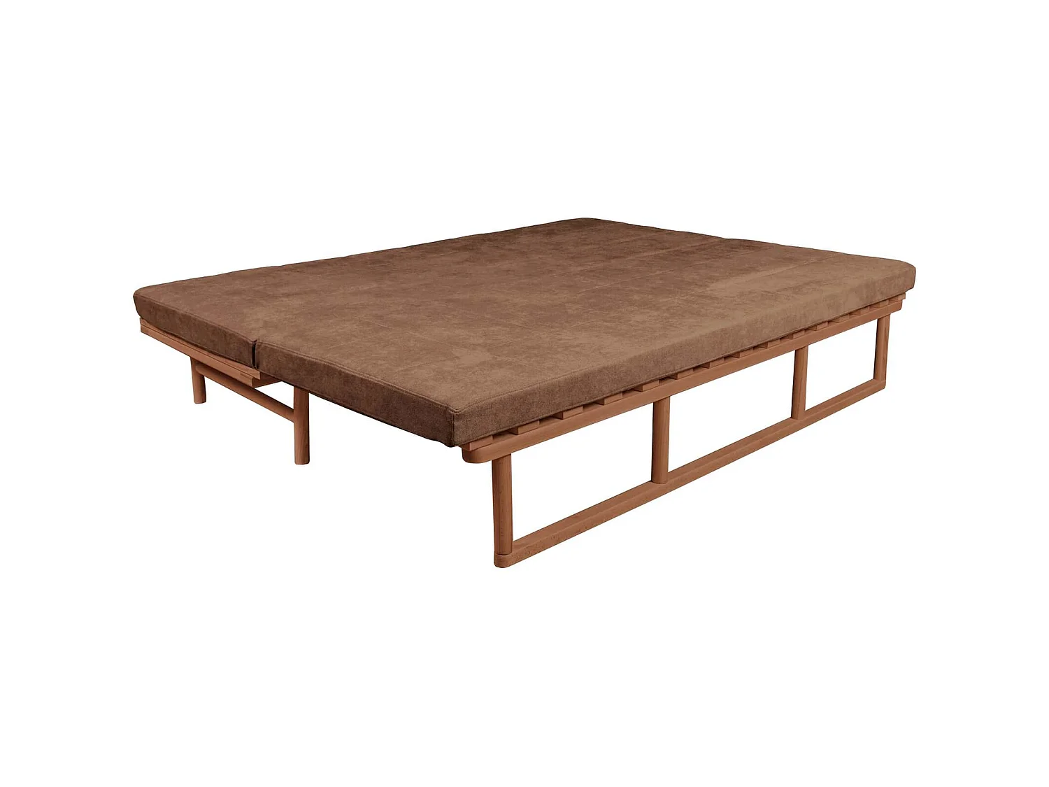 Canapé Lit Convertible Design en Tissu Beige et Bois Marron