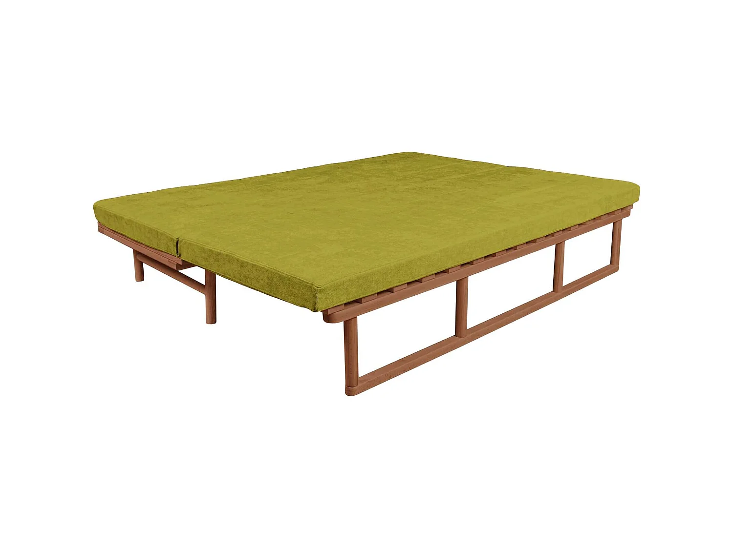 Canapé Lit Convertible Design en Tissu Beige et Bois Vert