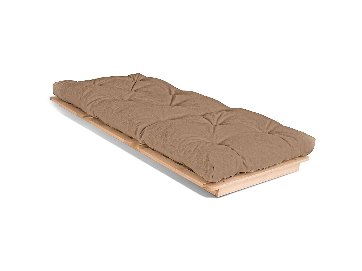 Canapé Lit Convertible en Bois avec Matelas Beige Confort Beige