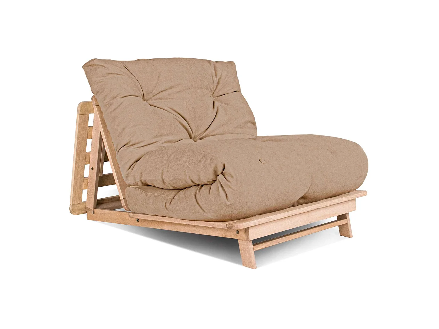 Canapé Lit Convertible en Bois avec Matelas Beige Confort Beige