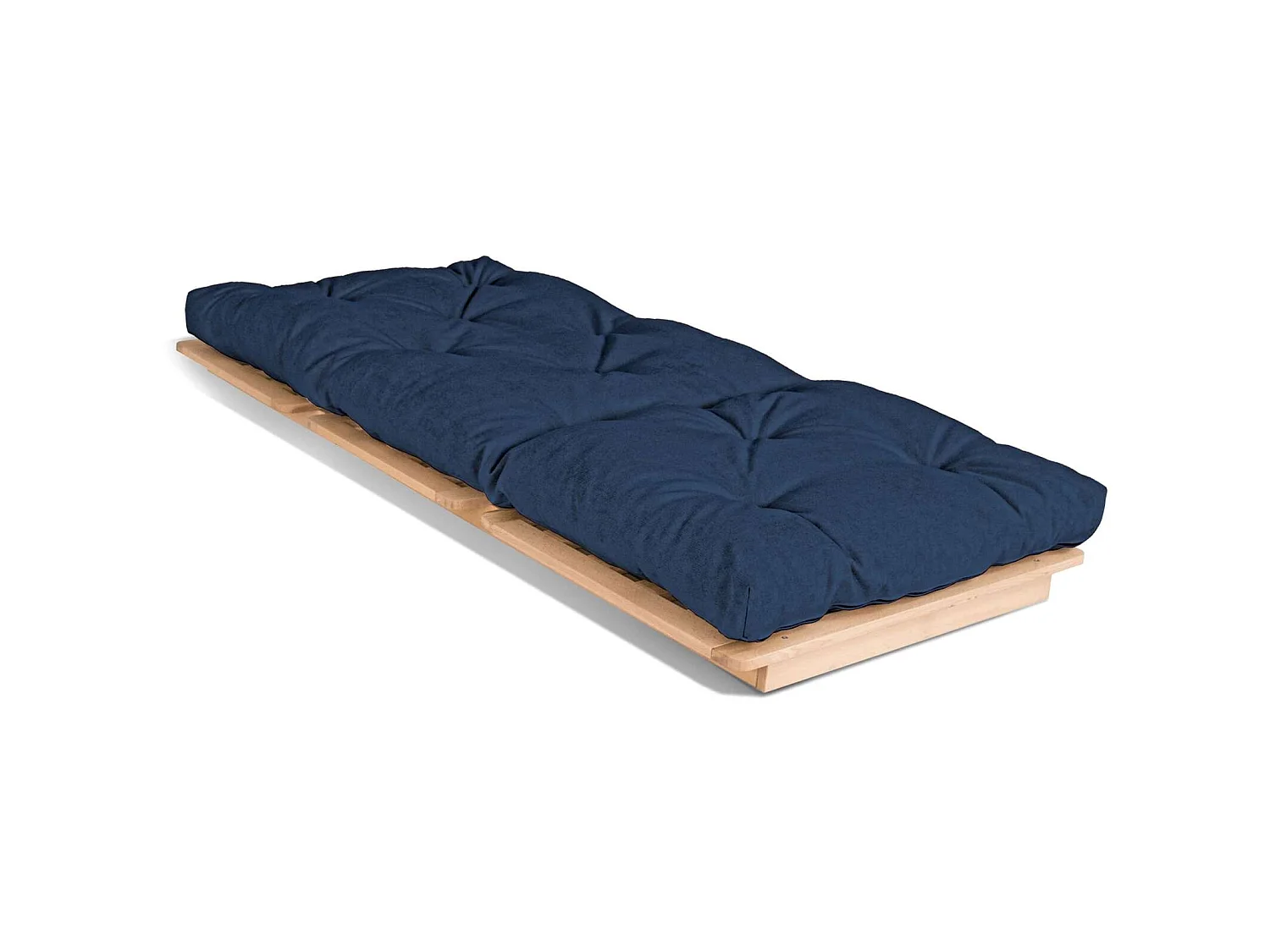 Canapé Lit Convertible en Bois avec Matelas Beige Confort Bleu