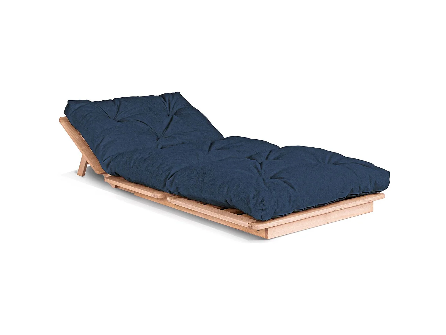 Canapé Lit Convertible en Bois avec Matelas Beige Confort Bleu