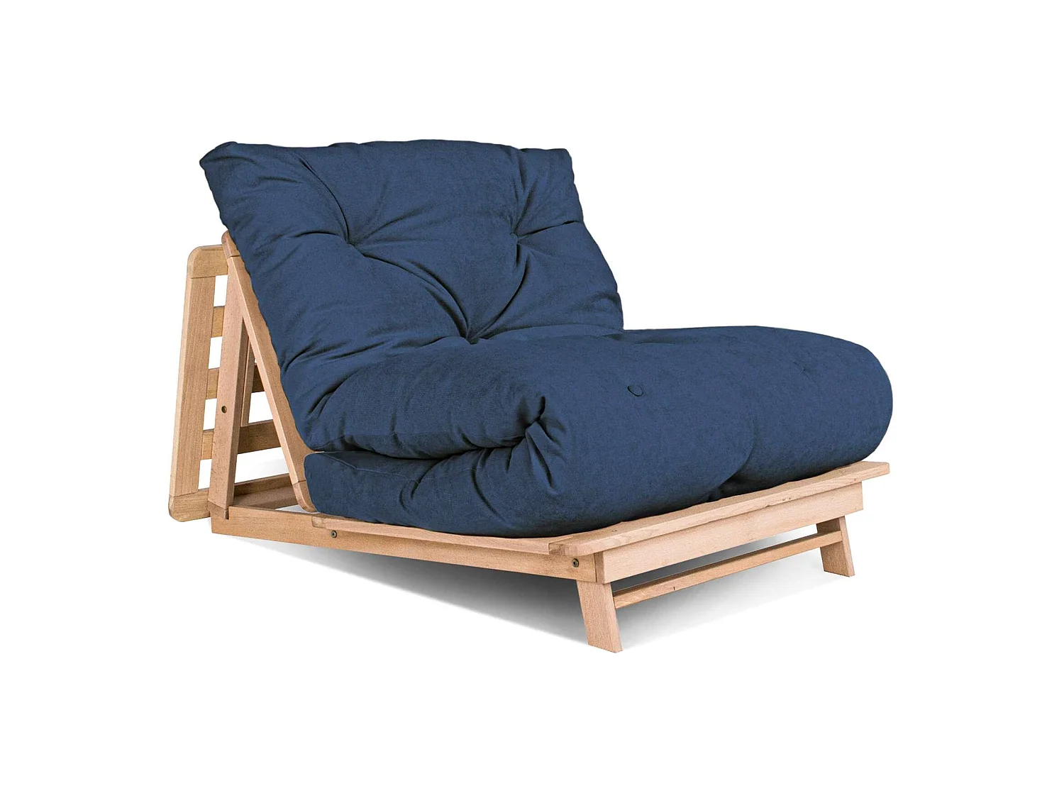 Canapé Lit Convertible en Bois avec Matelas Beige Confort Bleu