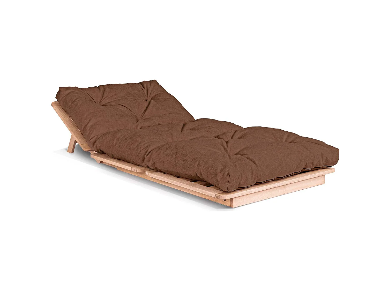 Canapé Lit Convertible en Bois avec Matelas Beige Confort Marron