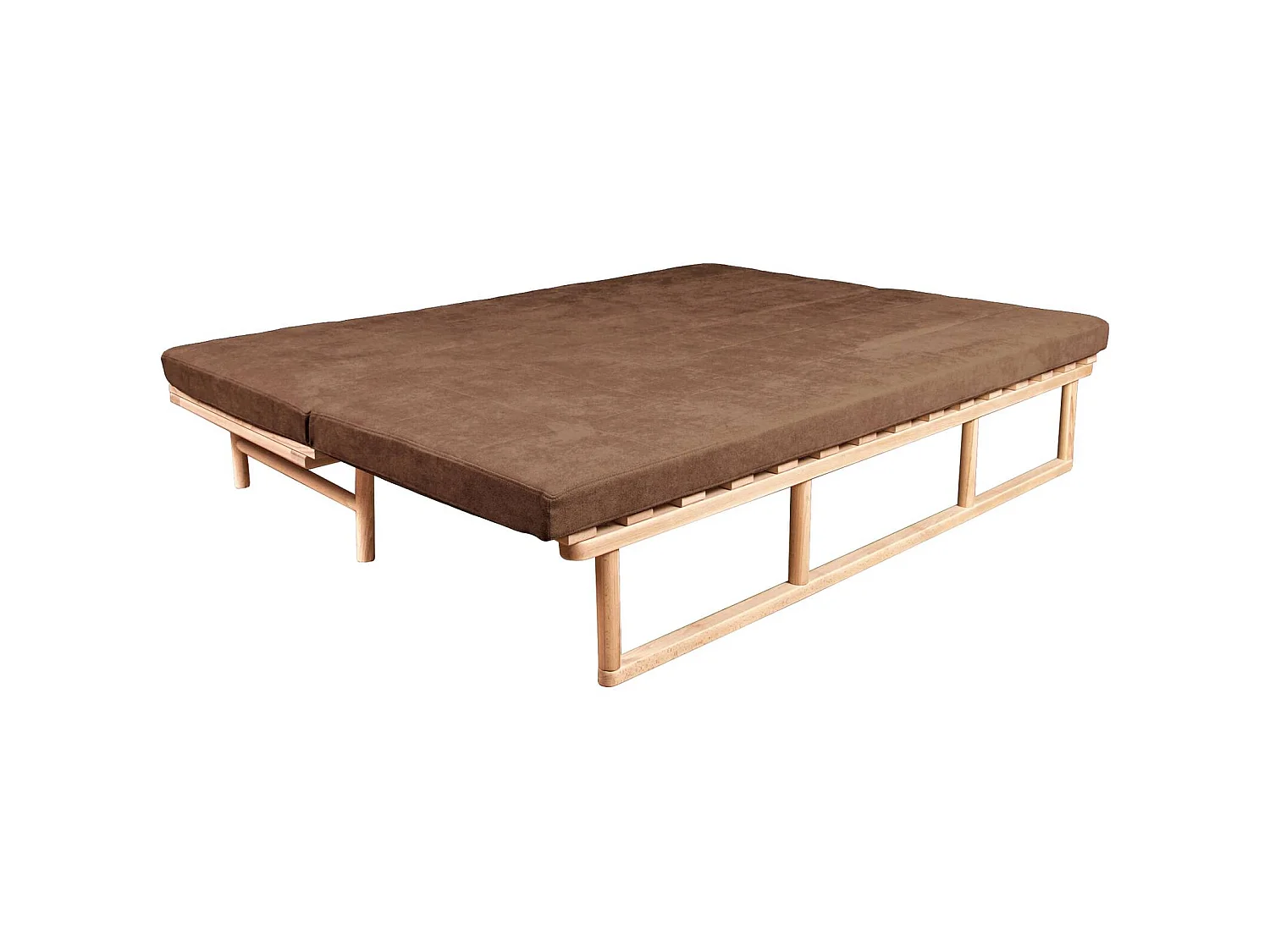 Canapé Lit Convertible Design en Tissu Beige et Bois Marron